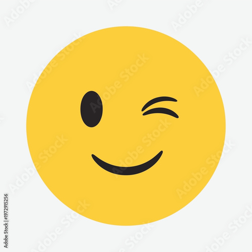 Winking emoji face emoticon with one eye closed and a playful smile, cute smiley face. humor, charm, flirtation emotion 