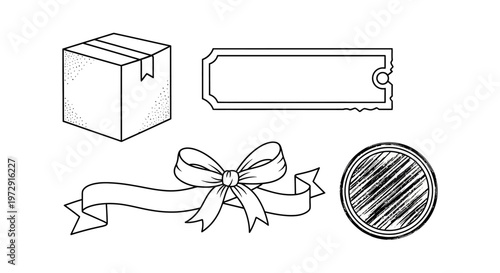 Handmade Packaging Icon Set Minimal Line Art