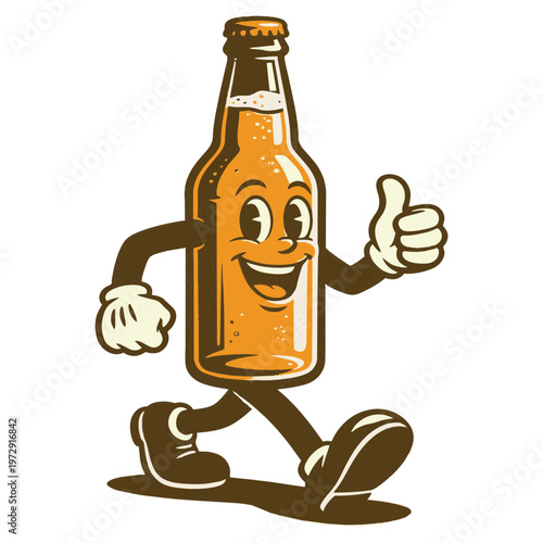 A full brown glass beer bottle with a metal cap stands beside a cold glass of light lager with refreshment foam, isolated on a white background for a cool party drink