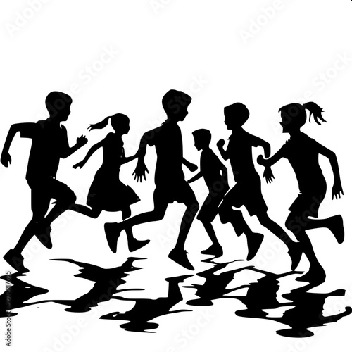Kids chasing each other in playground outline vector