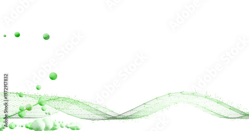 Futuristic Green Particle Wave Grid with Floating Spheres Transparent Background