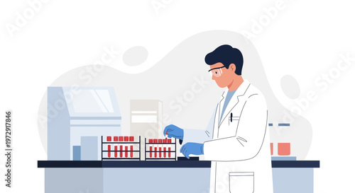 Scientist working with blood samples in laboratory, medical research and analysis