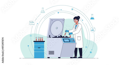 Scientist working with centrifuge and test tubes in laboratory, scientific research concept
