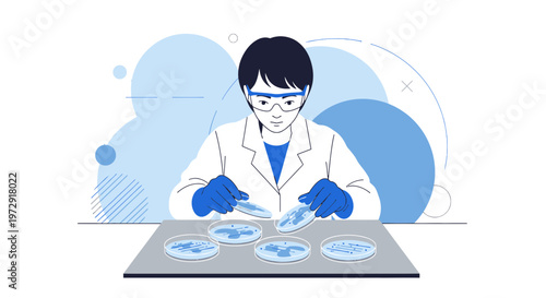 Scientist working with petri dishes in a laboratory, research and development concept