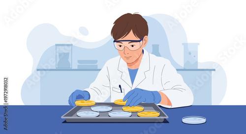 Scientist working with petri dishes in a laboratory, research and development