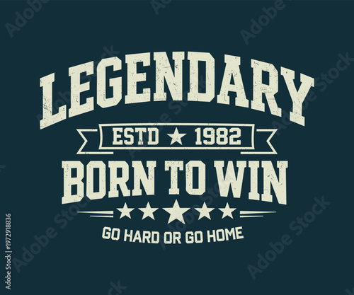 Vintage Legendary 1982 Classic Athletic Dept. Illustration - Retro Est. 1990 Collegiate Varsity Style Graphic with Red and Blue Stripes - Urban Heritage Sports Apparel T-Shirt Design Art