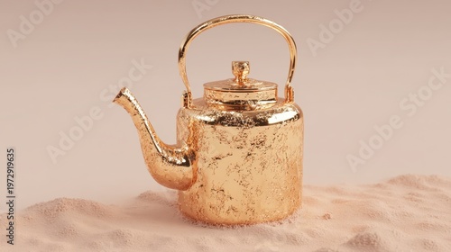 Rusty Golden Kettle with handle and spout on a surface