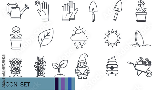 Print Gardening and Agriculture Outline Icon Set