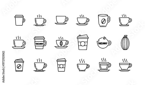 Coffee Tea Drink Line Icon Set Cafe Beverage Vector