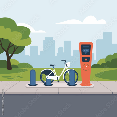 Urban Electric Bicycle Charging Station Vector