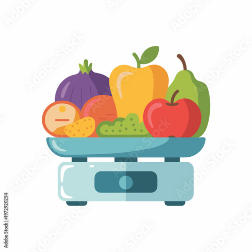 Kitchen Scale with Fresh Fruits for Healthy Diet Concept