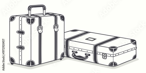 Two vintage suitcases with handles and buckles for travel or luggage concepts