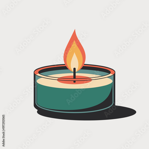 Lit Scented Tealight Candle for Wellness and Spa Vector