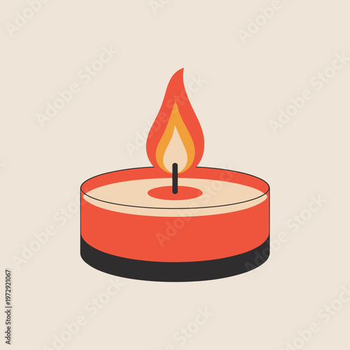 Lit Tealight Candle in Red Holder Decoration Vector