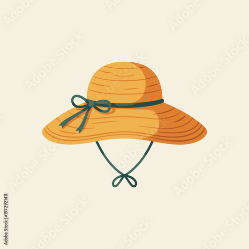 Sun straw hat with a thin ribbon and chin strap
