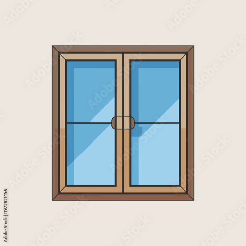 Simple double pane wooden window frame isolated on white