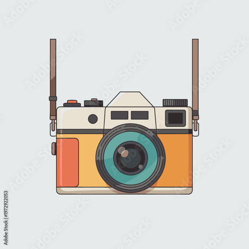 Vintage retro film camera with strap illustration