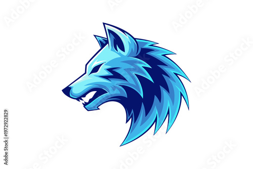 Blue wolf head logo profile view.