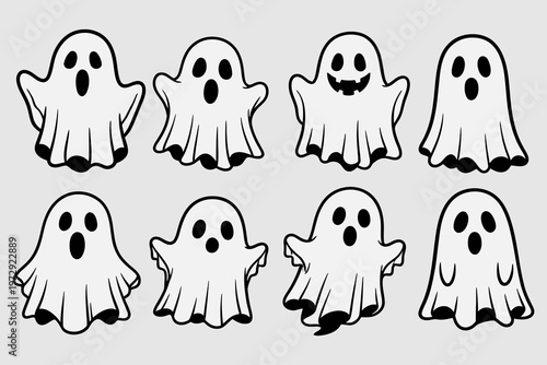 A group of white cartoon ghosts.