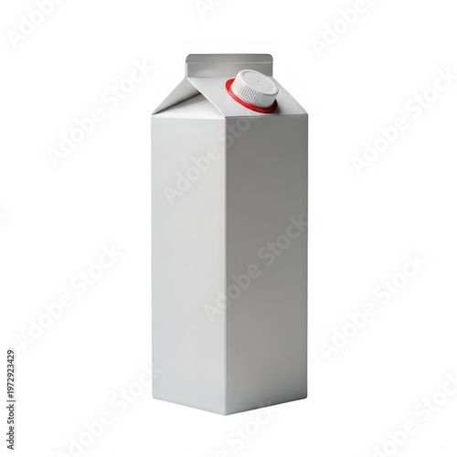 A gray carton of milk with a red and white cap isolated on white background