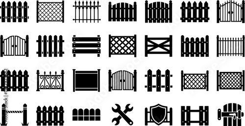Various fence designs: picket, chain link, and metal styles illustrated
