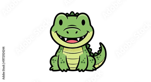 A cute cartoon alligator smiles sweetly in a fun illustration scene.