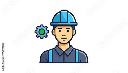 Construction worker with helmet displayed as industrial labor profession in simple illustration style vector