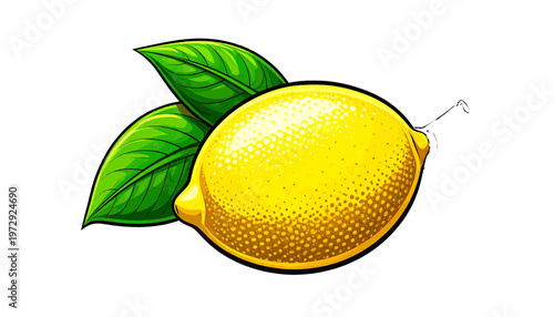 Fresh lemon with green leaves shown as citrus fruit food ingredient in clean illustration style vector