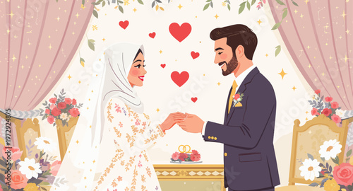 Muslim couple in wedding ceremony.