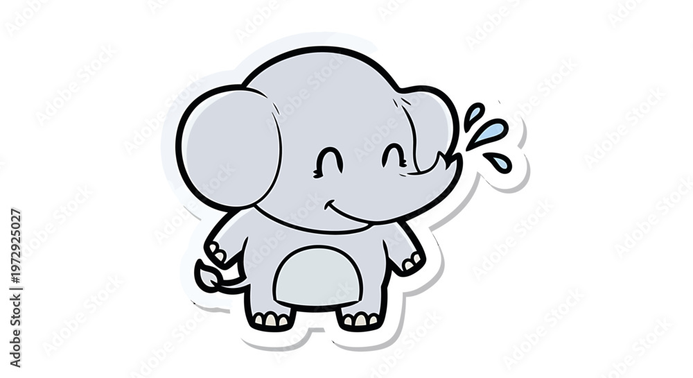 Obraz premium A cute cartoon elephant plays happily outdoors with joyful eyes.
