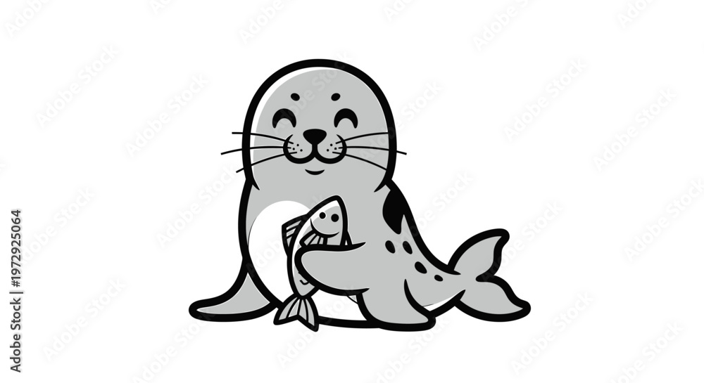 Naklejka premium Cute mother seal and baby seal playing on beach