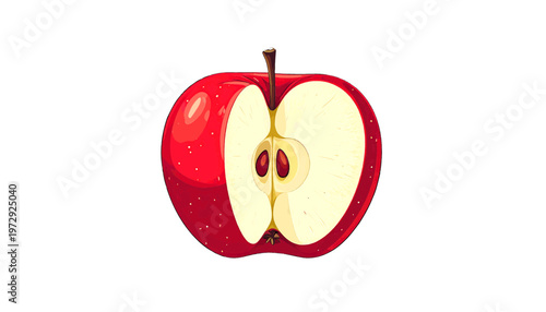 Red apple with sliced half presented as fresh fruit food ingredient in clean illustration style vector
