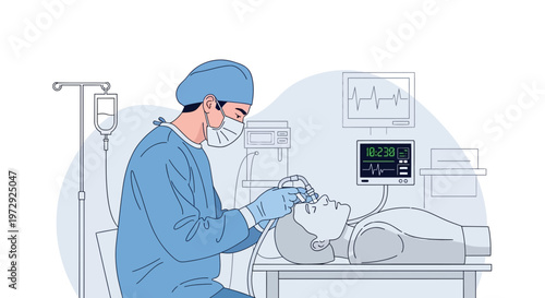 Surgeon Performing Eye Surgery with Medical Equipment and Patient