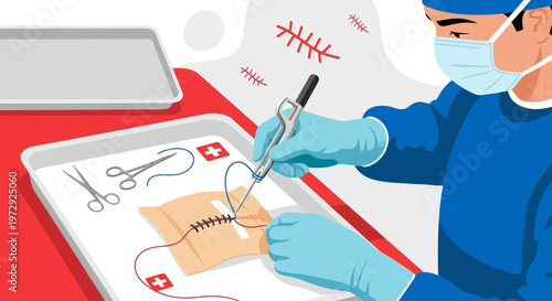 Surgeon Practicing Suturing Techniques on Medical Training Pad