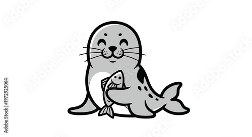 Cute mother seal and baby seal playing on beach