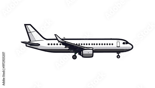 Passenger airplane in side view shown as air travel transportation vehicle in illustration style vector