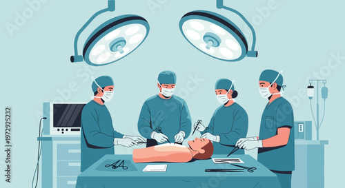 Surgical Team Performing Operation in Modern Operating Room
