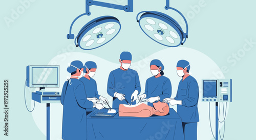 Surgical Team Performing Operation on Patient in Operating Room