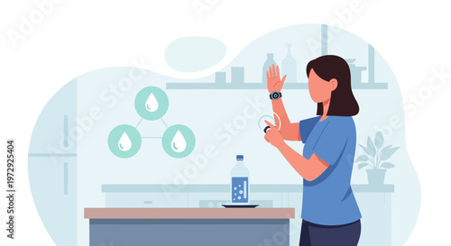 Woman drinking water in kitchen, hydration and healthy lifestyle concept