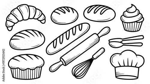 Hand Drawn Bakery and Baking Supplies Collection.
