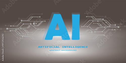 Abstract technology background with bold AI text and futuristic circuit lines on a technology theme. Modern technology concept with an AI theme and simple design. technonlogy background.