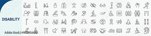 Disability and accessibility line icons set for inclusive healthcare design