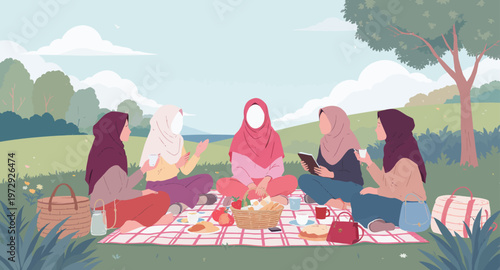 A group of women having a picnic.