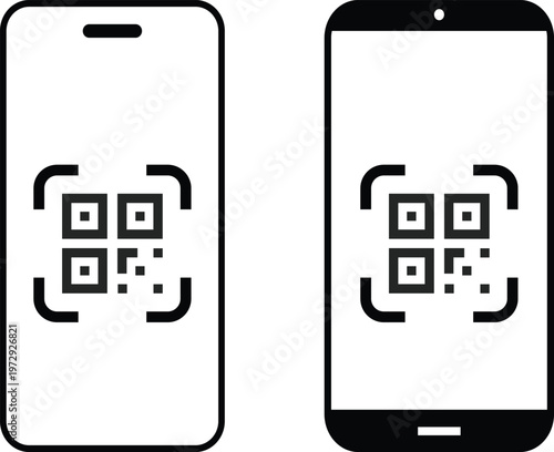 QR Code Scan Set. Smartphone usage sign. Scan me text. barcode sign. payment and identification. Simple digital scanning 
