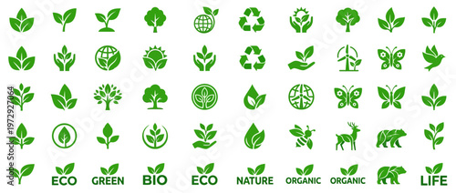 Collection of eco friendly icons and symbols.