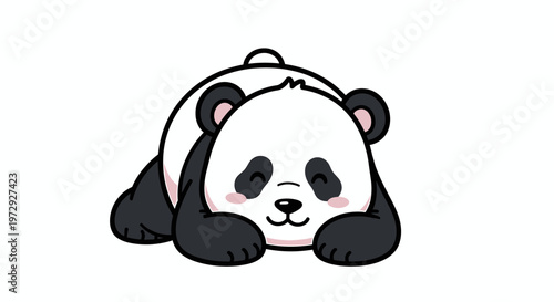 Cute panda bear lying down on ground looking adorable and happy