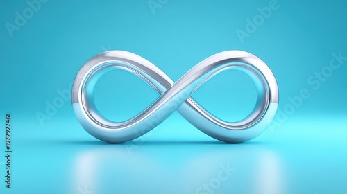 Elegant Silver Infinity Symbol on Soft Blue Background for Concept of Eternity and Continuity