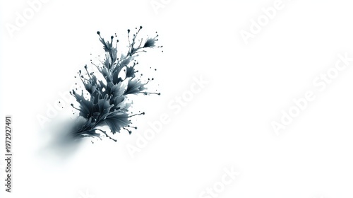 Abstract Black Ink Splash with Dynamic Movement on White Background for Creative Design Concepts