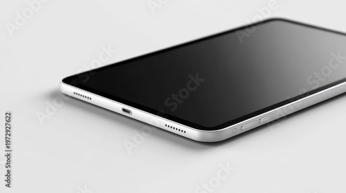 Modern Slim Tablet on Minimalist Background with Black Screen and Subtle Reflection