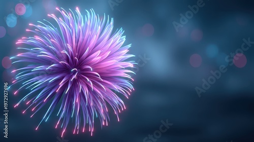 Colorful Glittering Fireworks Burst with Bright Neon Lights in a Dark Blue Background